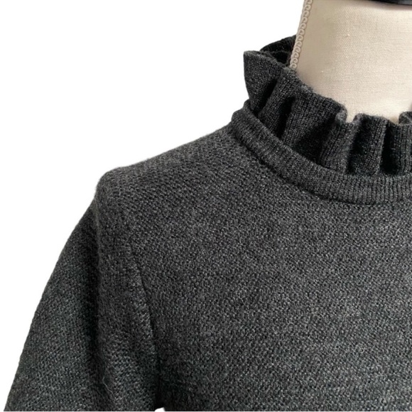 J. CREW RUFFLE MOCK NECK ALPACA BLEND CHARCOAL HEATHERED GREY SWEATER SIZE LARGE - Picture 9 of 13